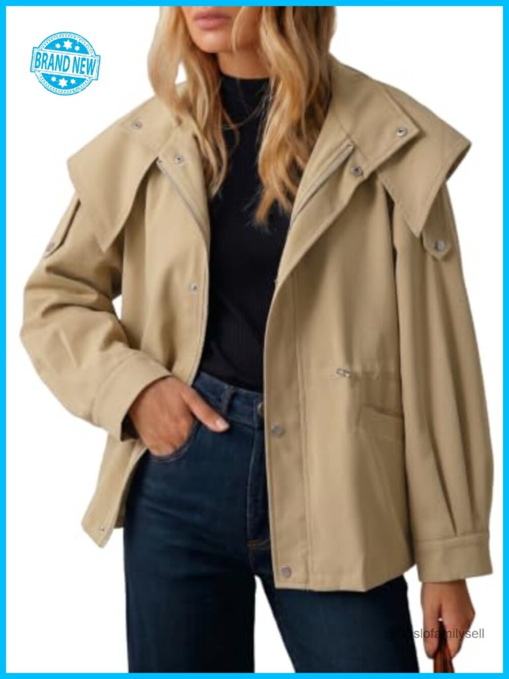 Womens Casual Drawstring Zip Hooded Trench Coat Outerwear Jacket
